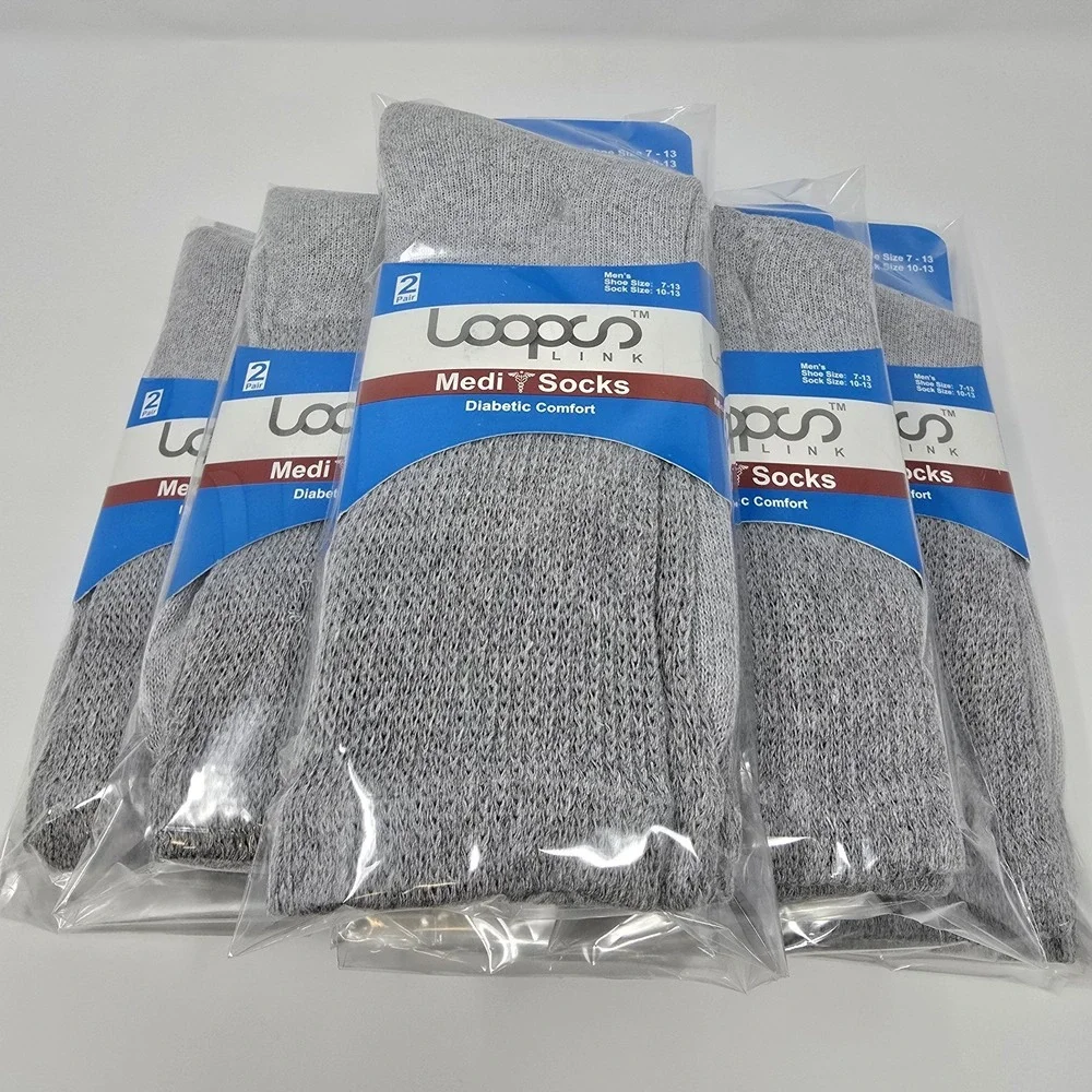 Loopus Link Medi Socks 2 Pair Mens Grey Diabetic Comfort Crew Socks MDCS2 10-13